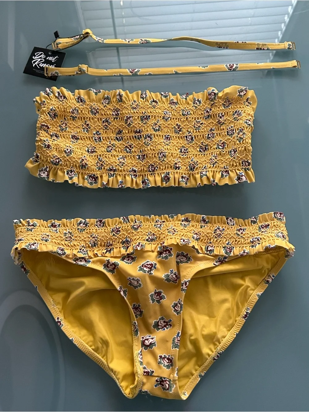 NWT Tory Burch Costa Floral Bikini Set New yellow ruffle XS or Small blue flower